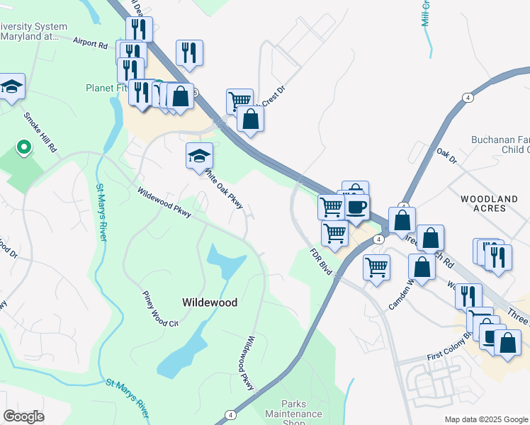 map of restaurants, bars, coffee shops, grocery stores, and more near 44770 Jeeter Way in California