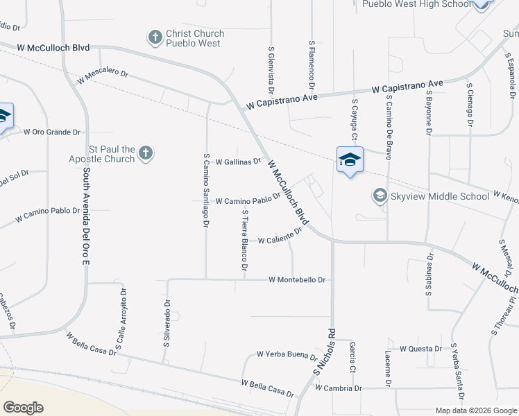 map of restaurants, bars, coffee shops, grocery stores, and more near 984 West Camino Pablo Drive in Pueblo West