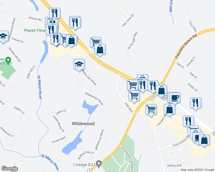 map of restaurants, bars, coffee shops, grocery stores, and more near 44735 Maguire Way in California