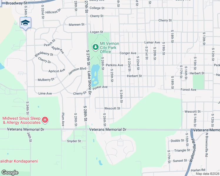 map of restaurants, bars, coffee shops, grocery stores, and more near 1100-1198 S 26th St in Mt Vernon