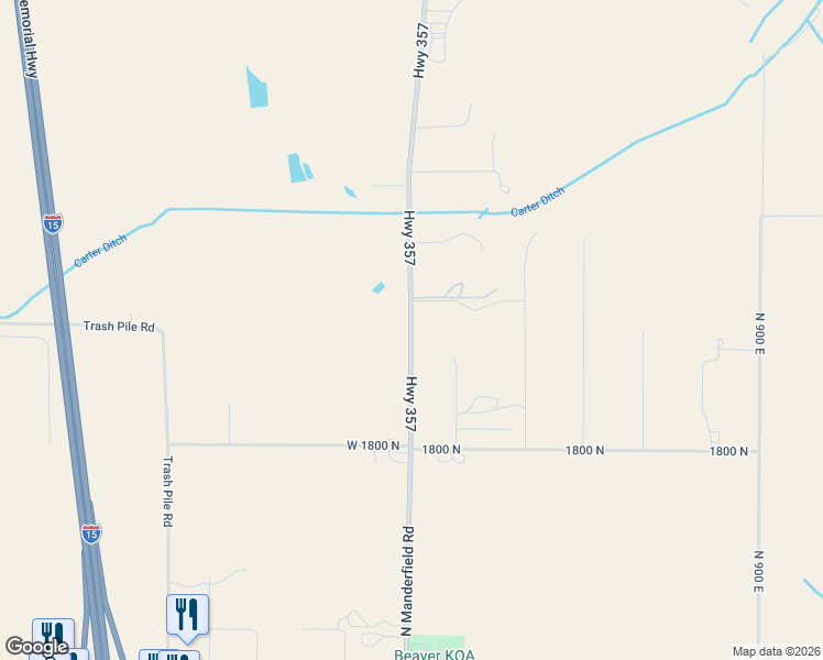 map of restaurants, bars, coffee shops, grocery stores, and more near 1980 North Manderfield Road in Beaver