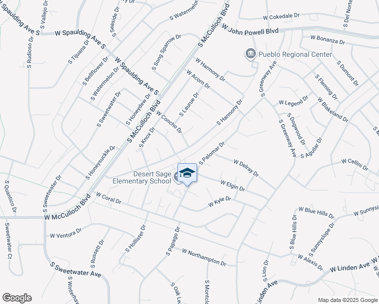 map of restaurants, bars, coffee shops, grocery stores, and more near 912 S Harmony Dr in Pueblo