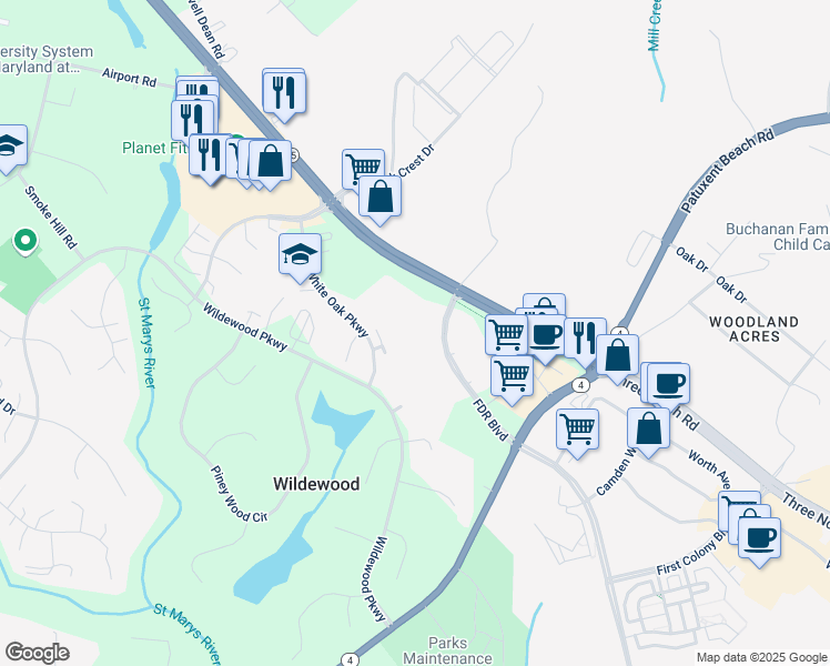 map of restaurants, bars, coffee shops, grocery stores, and more near 44765 Jeeter Way in California