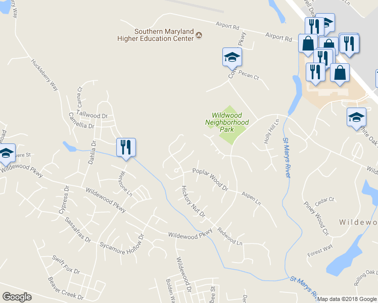 map of restaurants, bars, coffee shops, grocery stores, and more near 23265 Oak Crest Lane in California