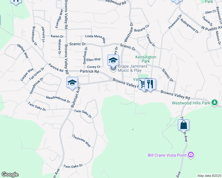 map of restaurants, bars, coffee shops, grocery stores, and more near 1001 Dezerai Court in Napa