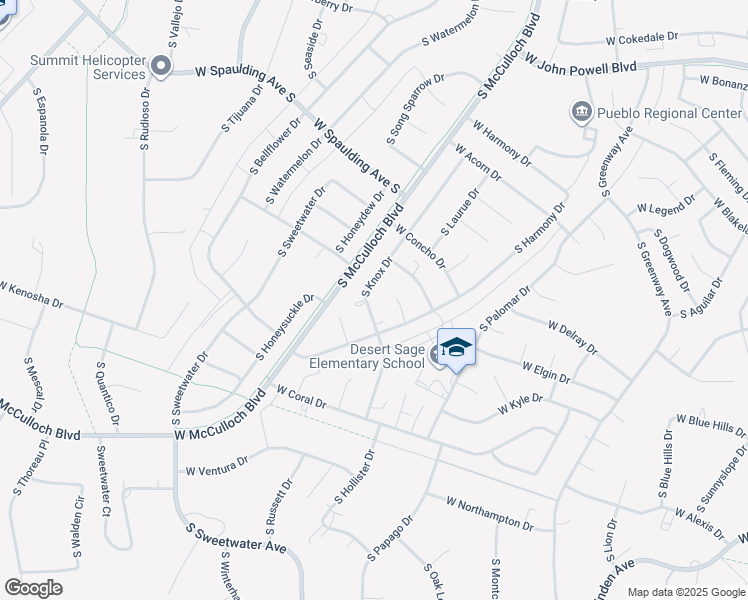 map of restaurants, bars, coffee shops, grocery stores, and more near 876 S Knox Dr in Pueblo