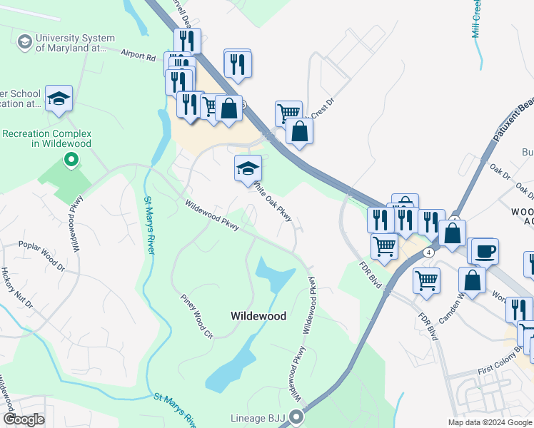 map of restaurants, bars, coffee shops, grocery stores, and more near 23250 Chestnut Oak Court in California