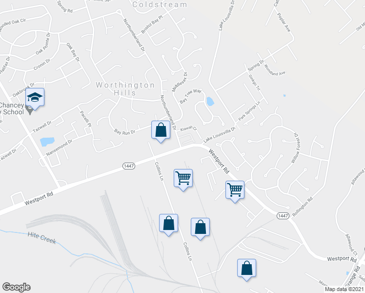 map of restaurants, bars, coffee shops, grocery stores, and more near 12305 Westport Road in Louisville