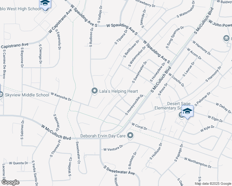 map of restaurants, bars, coffee shops, grocery stores, and more near 485 West Bellflower Drive in Pueblo West