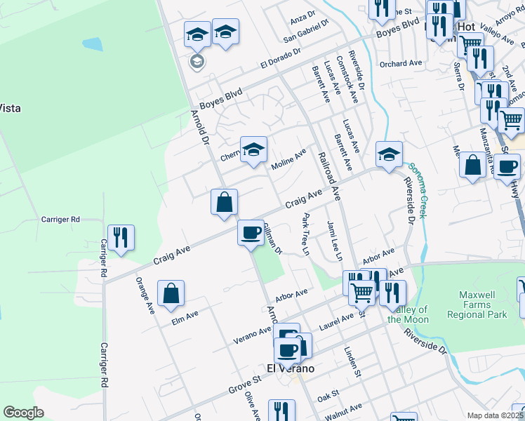 map of restaurants, bars, coffee shops, grocery stores, and more near 815 Craig Avenue in Sonoma
