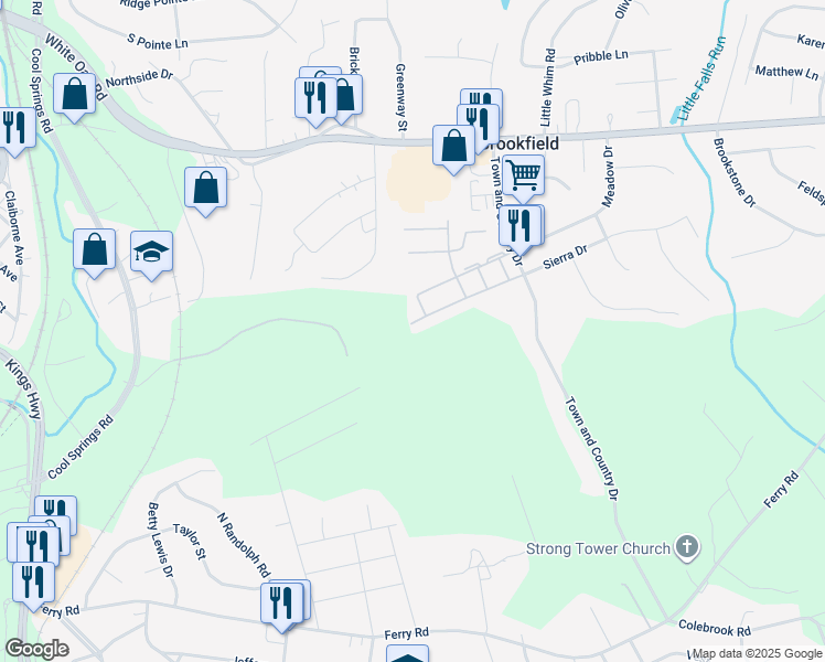map of restaurants, bars, coffee shops, grocery stores, and more near 711 Clint Lane in Fredericksburg