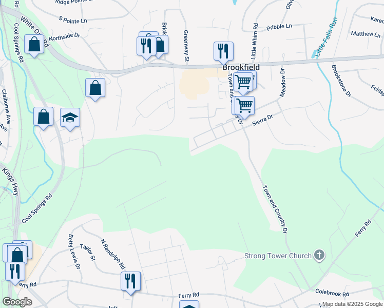 map of restaurants, bars, coffee shops, grocery stores, and more near 711 Clint Lane in Fredericksburg