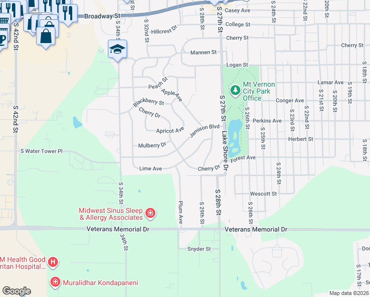 map of restaurants, bars, coffee shops, grocery stores, and more near 3001 Jamison Boulevard in Mount Vernon