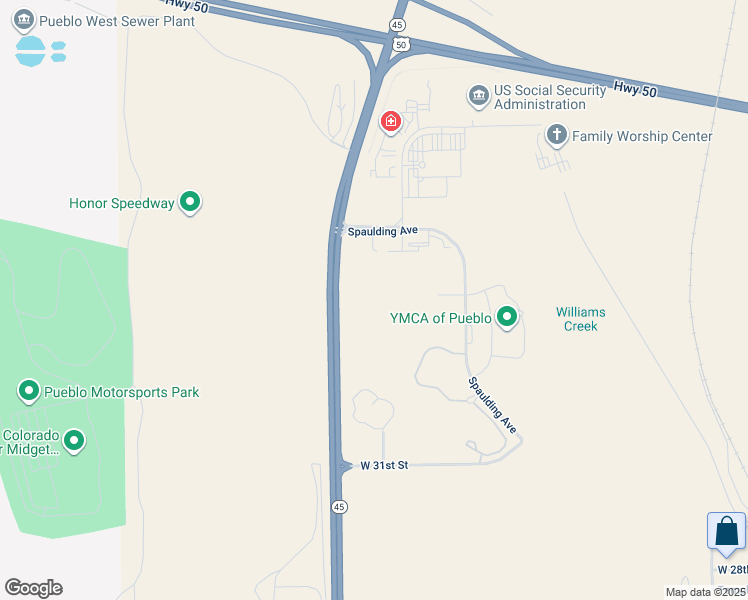 map of restaurants, bars, coffee shops, grocery stores, and more near North Pueblo Boulevard in Pueblo