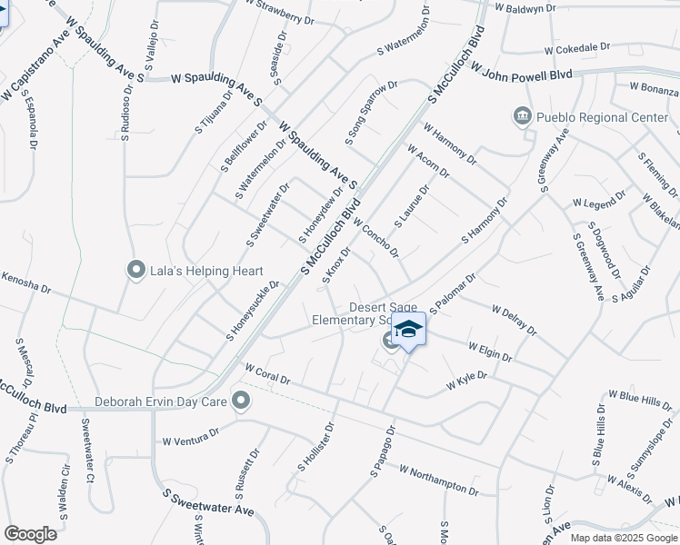 map of restaurants, bars, coffee shops, grocery stores, and more near 876 S Knox Dr in Pueblo