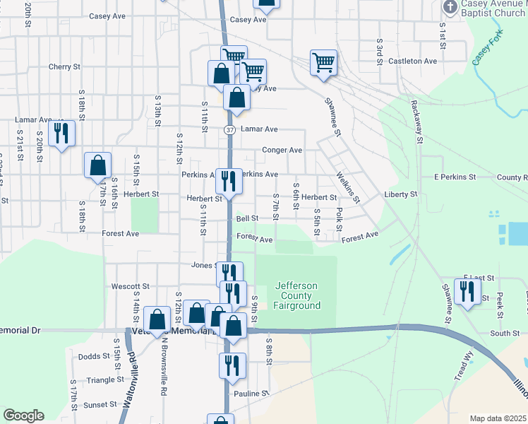map of restaurants, bars, coffee shops, grocery stores, and more near 700 Bell Street in Mount Vernon