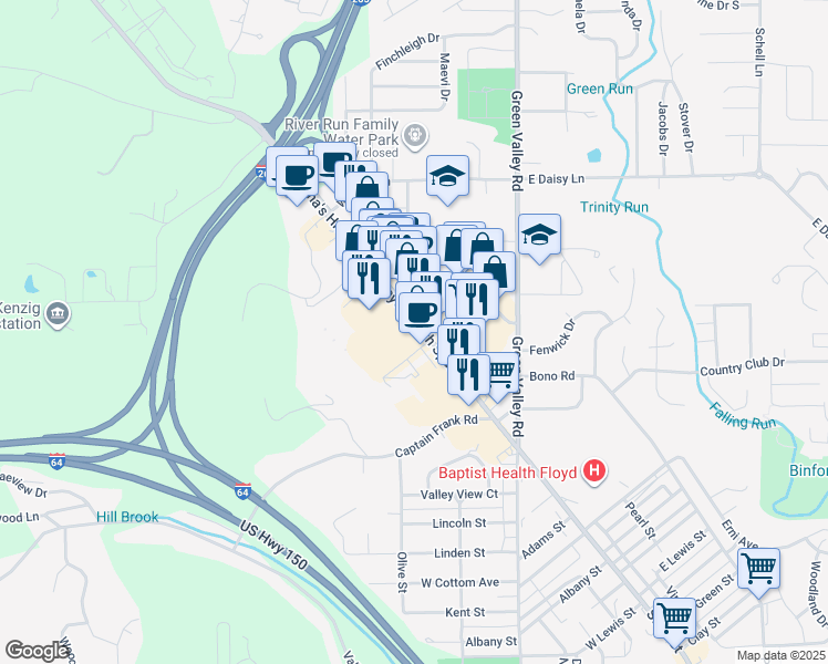 map of restaurants, bars, coffee shops, grocery stores, and more near 2209 State Street in New Albany