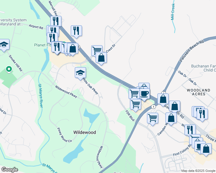 map of restaurants, bars, coffee shops, grocery stores, and more near 44788 Locust Ridge Court in California