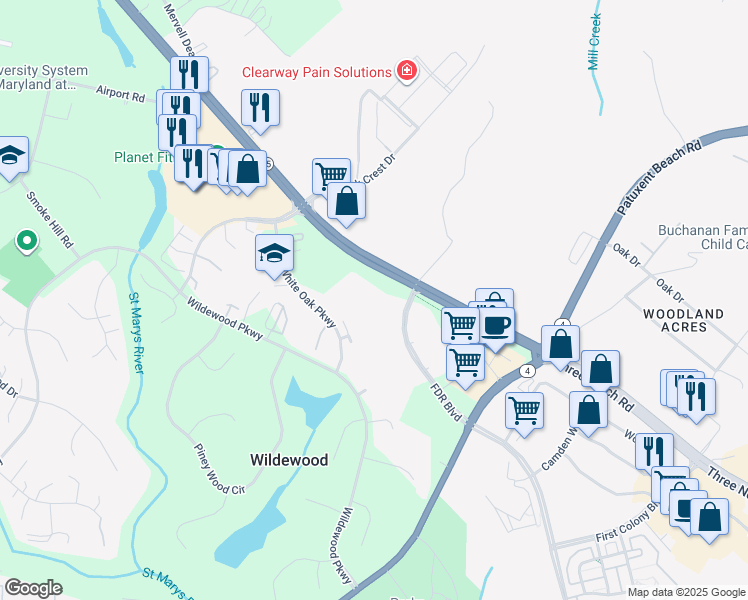 map of restaurants, bars, coffee shops, grocery stores, and more near 44790 Locust Ridge Court in California