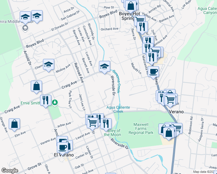 map of restaurants, bars, coffee shops, grocery stores, and more near 281 Meadowood Lane in Sonoma