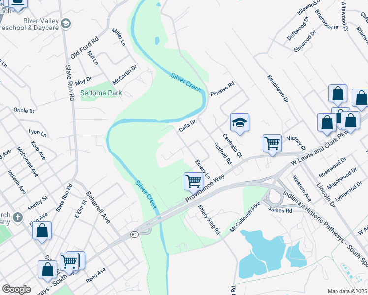 map of restaurants, bars, coffee shops, grocery stores, and more near 1117 Emery Lane in Clarksville