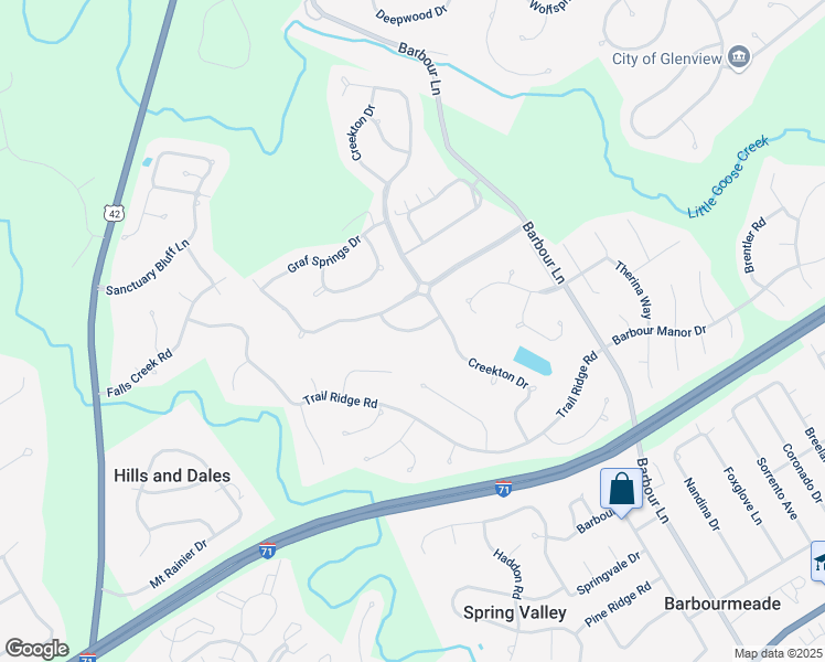 map of restaurants, bars, coffee shops, grocery stores, and more near 4109 Oxnard Creek Drive in Louisville