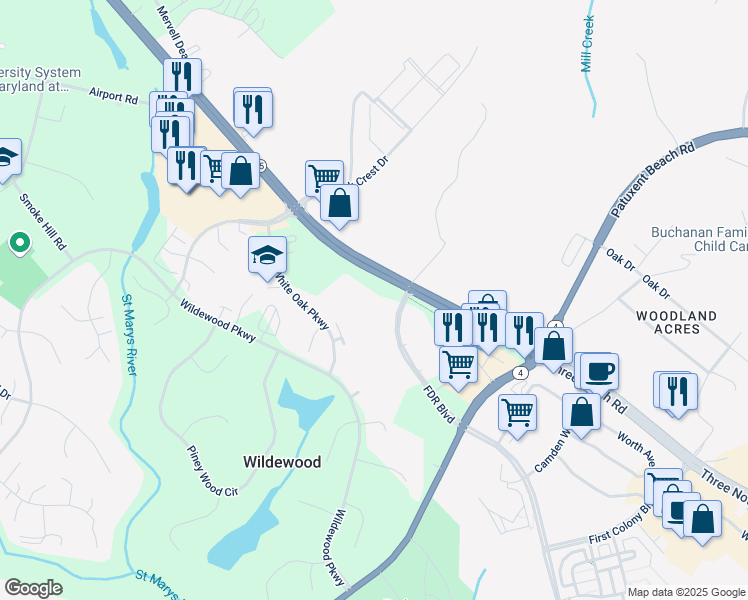 map of restaurants, bars, coffee shops, grocery stores, and more near 44792 Locust Ridge Court in California