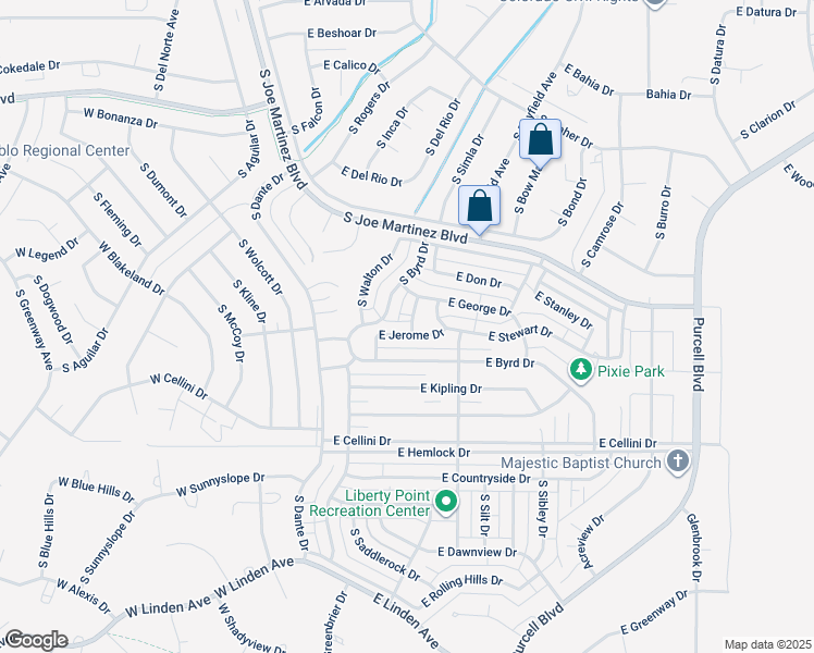 map of restaurants, bars, coffee shops, grocery stores, and more near 153 East Jerome Drive in Pueblo West