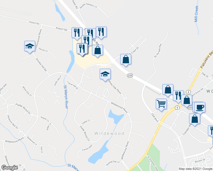 map of restaurants, bars, coffee shops, grocery stores, and more near 44671 Willow Oak Court in California