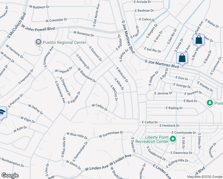 map of restaurants, bars, coffee shops, grocery stores, and more near 799 S McCoy Dr in Pueblo