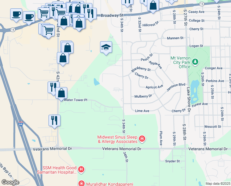 map of restaurants, bars, coffee shops, grocery stores, and more near 1007 South 34th Street in Mount Vernon