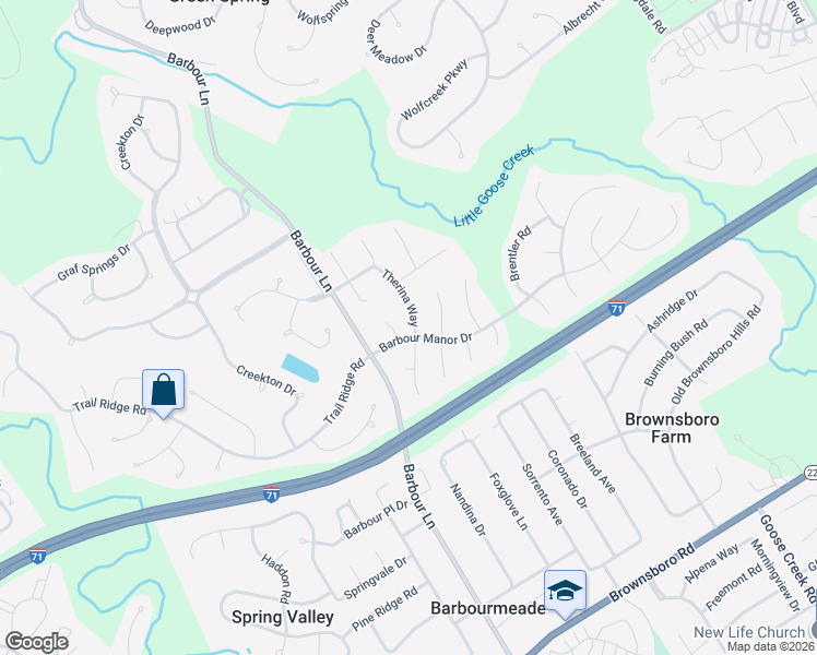 map of restaurants, bars, coffee shops, grocery stores, and more near 7808 Barbour Manor Drive in Louisville
