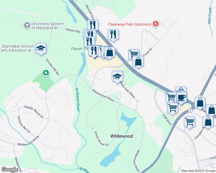 map of restaurants, bars, coffee shops, grocery stores, and more near 23311 Sugar Maple Court in California