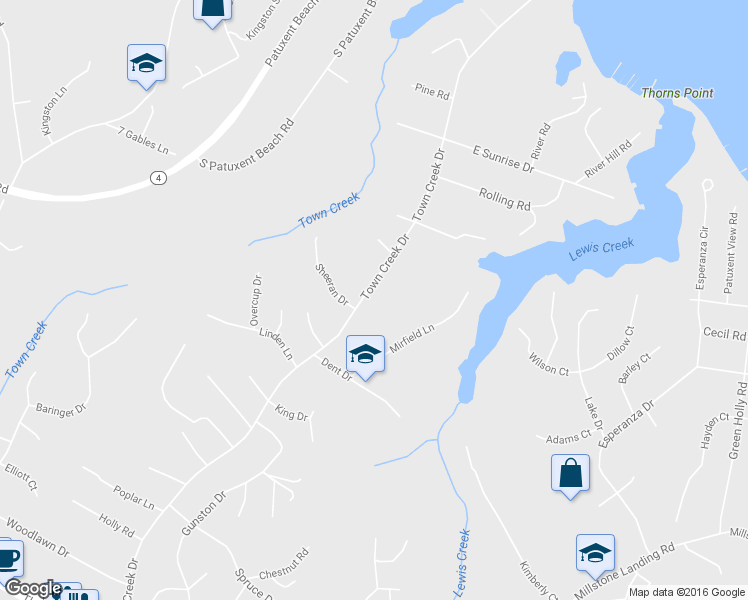 map of restaurants, bars, coffee shops, grocery stores, and more near 23244 Town Creek Drive in Lexington Park