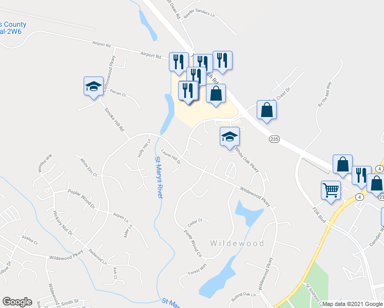 map of restaurants, bars, coffee shops, grocery stores, and more near 23314 Walnut Hollow Court in California