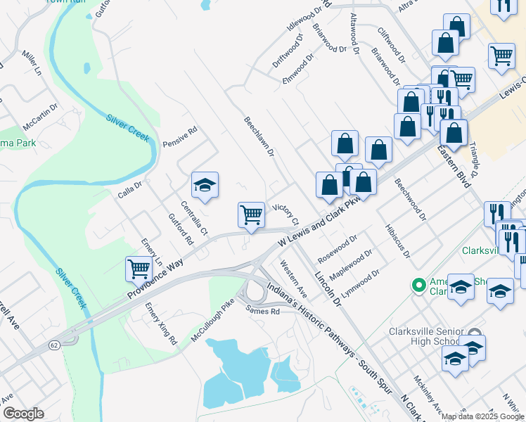 map of restaurants, bars, coffee shops, grocery stores, and more near 2803 Victory Court in Clarksville