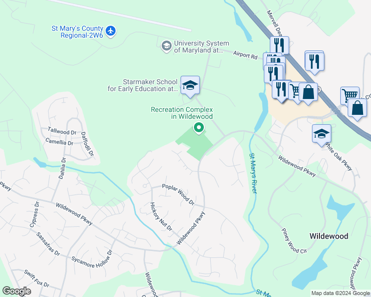 map of restaurants, bars, coffee shops, grocery stores, and more near 23324 White Elm Court in California