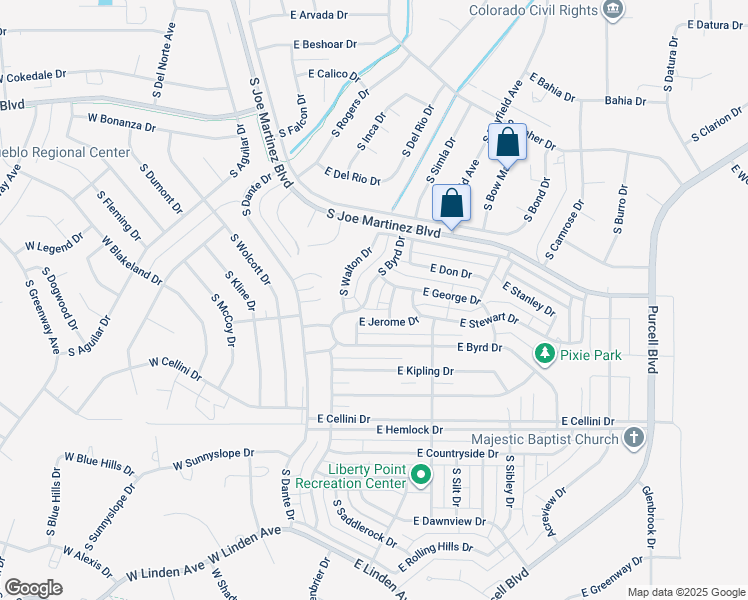 map of restaurants, bars, coffee shops, grocery stores, and more near 153-249 E Jerome Dr in Pueblo West