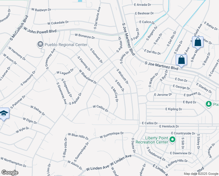 map of restaurants, bars, coffee shops, grocery stores, and more near 799 S McCoy Dr in Pueblo