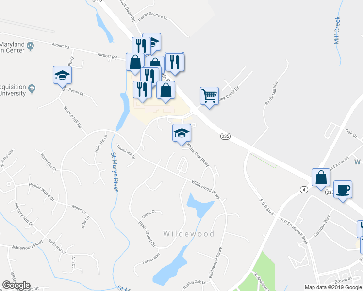 map of restaurants, bars, coffee shops, grocery stores, and more near 44672 Willow Oak Court in California