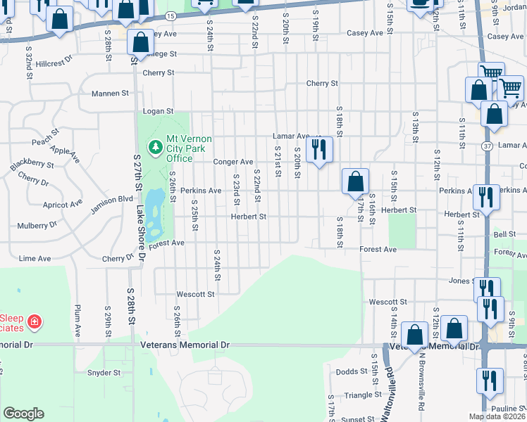 map of restaurants, bars, coffee shops, grocery stores, and more near 901-999 South 22nd Street in Mount Vernon