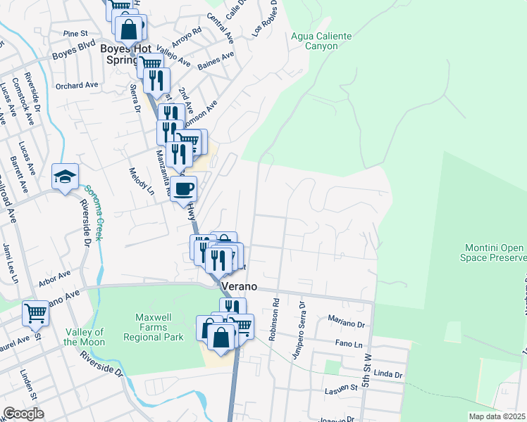 map of restaurants, bars, coffee shops, grocery stores, and more near 880 Ernest Drive in Sonoma