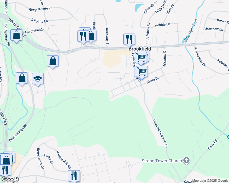 map of restaurants, bars, coffee shops, grocery stores, and more near 1404 Meadow Drive in Fredericksburg