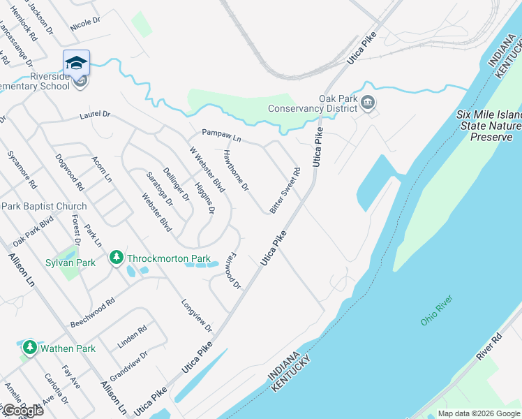 map of restaurants, bars, coffee shops, grocery stores, and more near 105-107 Bitter Sweet Road in Jeffersonville