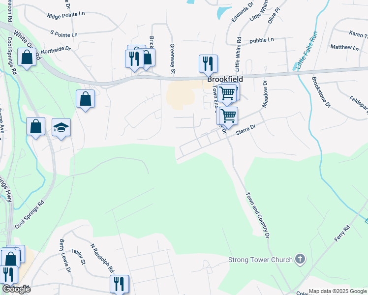 map of restaurants, bars, coffee shops, grocery stores, and more near 1404 Meadow Drive in Fredericksburg