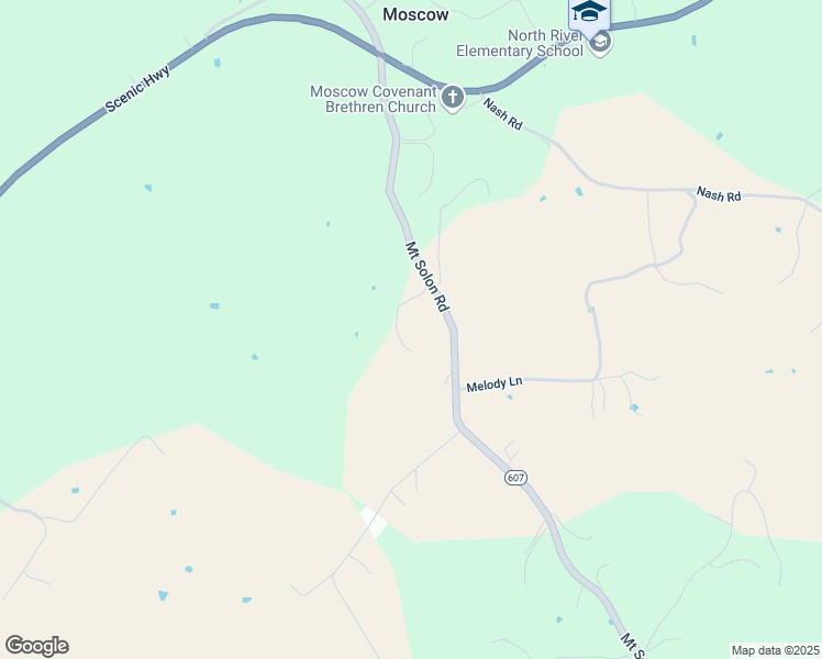 map of restaurants, bars, coffee shops, grocery stores, and more near 1558 Mount Solon Road in Mount Solon