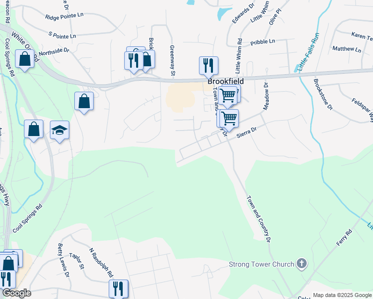 map of restaurants, bars, coffee shops, grocery stores, and more near 1410 Meadow Drive in Fredericksburg