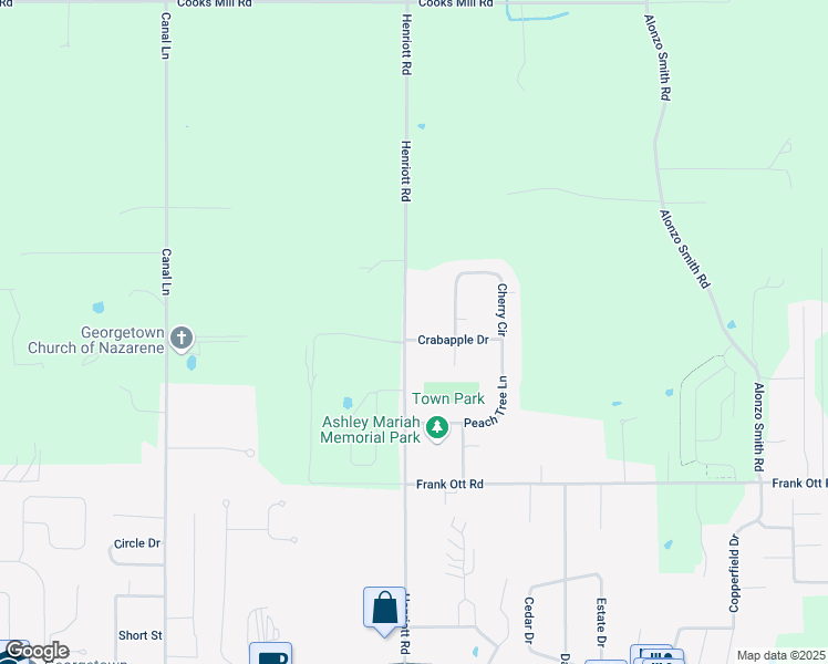 map of restaurants, bars, coffee shops, grocery stores, and more near 2105 Cherry Circle in Georgetown