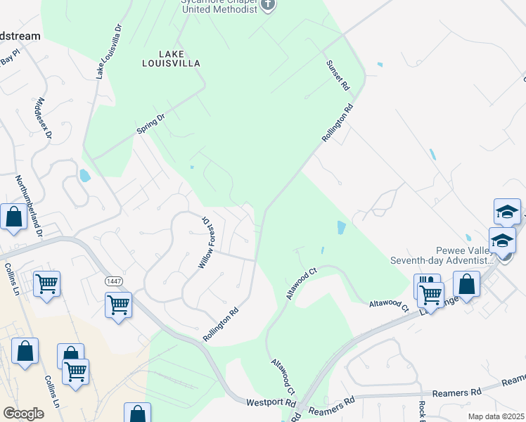 map of restaurants, bars, coffee shops, grocery stores, and more near 4306 Rollington Road in Louisville