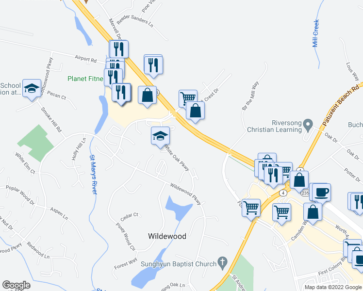 map of restaurants, bars, coffee shops, grocery stores, and more near 44710 Beechwood Court in California